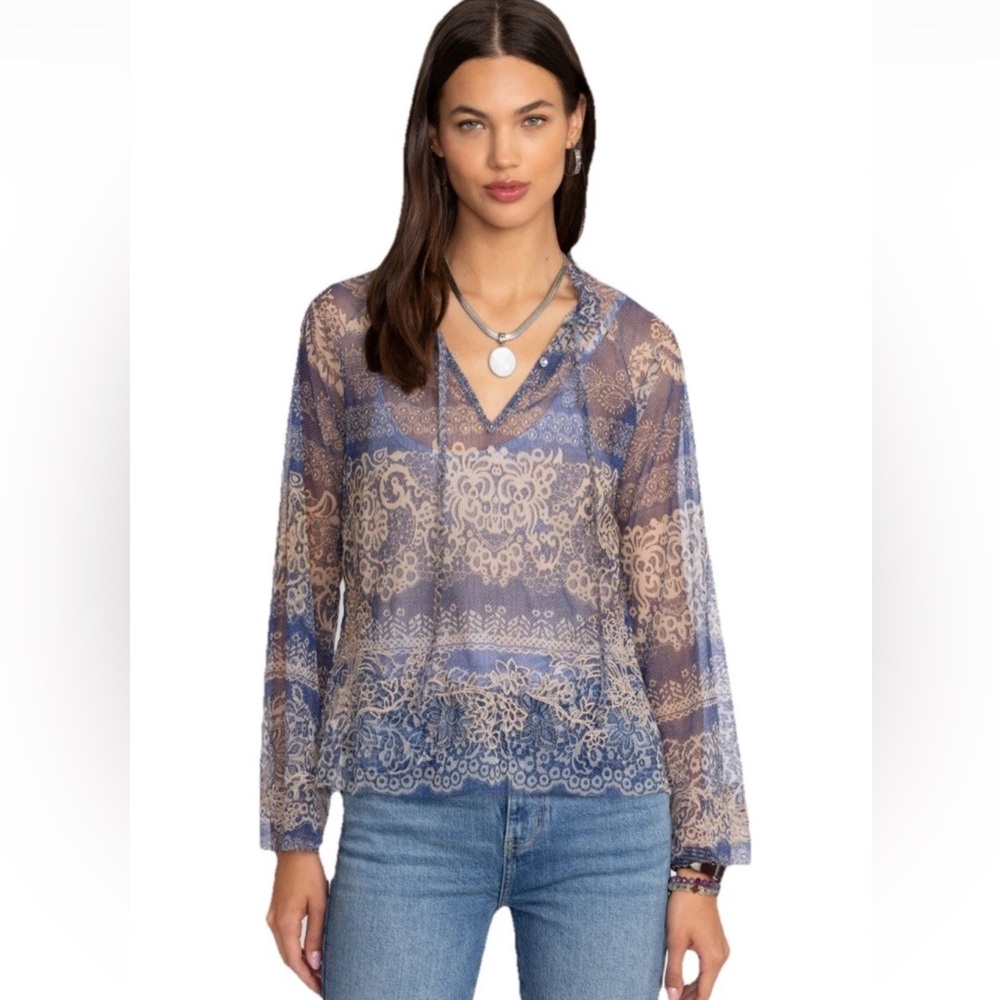 NWT Johnny Was Mazzy Peasant Sheer Boho Blouse in Francis Size M - Picture 3 of 16